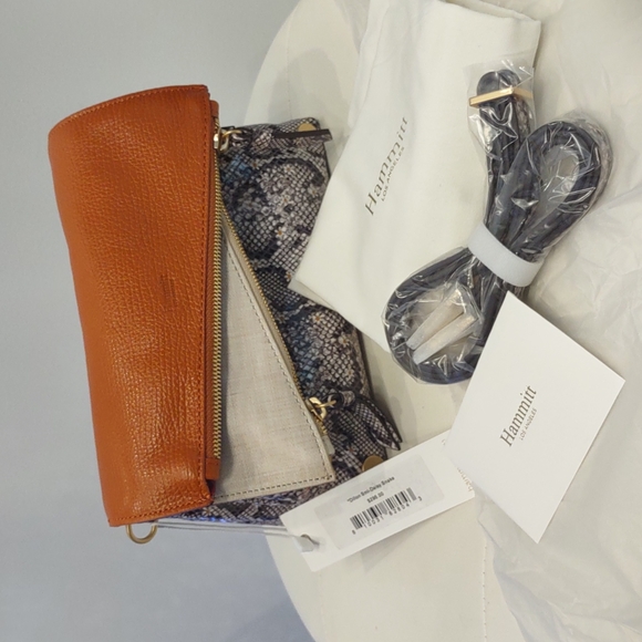 HAMMITT Dillion Fall Orange Snakeskin Daisy Tan Clutch crossbody Handbag New